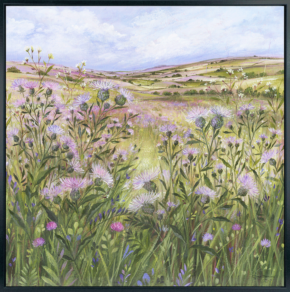 9944B Lilac Thistle Field Framed Canvas by Diane Demirci